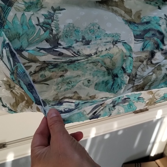 Multiples women's size 1X green navy swiss dot sheer long sleeve button down - Picture 5 of 14